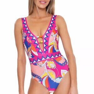 TRINA TURK 12 14 Sevilla Plunge One Piece Swimsuit Bright Pink $162